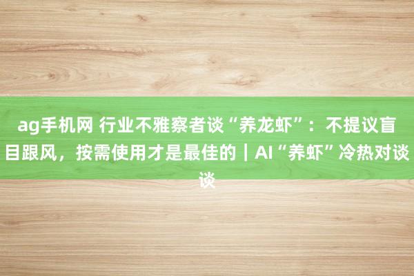 ag手机网 行业不雅察者谈“养龙虾”：不提议盲目跟风，按需使用才是最佳的｜AI“养虾”冷热对谈