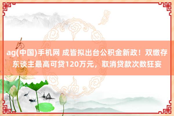 ag(中国)手机网 成皆拟出台公积金新政！双缴存东谈主最高可贷120万元，取消贷款次数狂妄