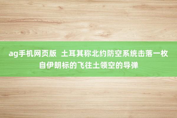 ag手机网页版  土耳其称北约防空系统击落一枚自伊朗标的飞往土领空的导弹
