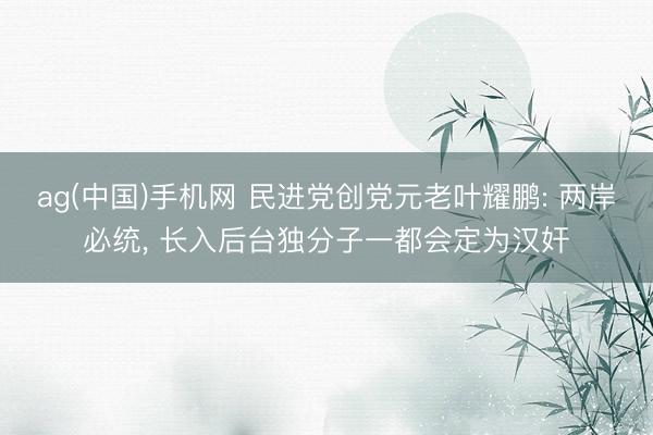 ag(中国)手机网 民进党创党元老叶耀鹏: 两岸必统, 长入后台