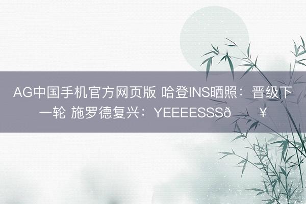 AG中国手机官方网页版 哈登INS晒照：晋级下一轮 施罗德复兴：YEEEESSS🔥