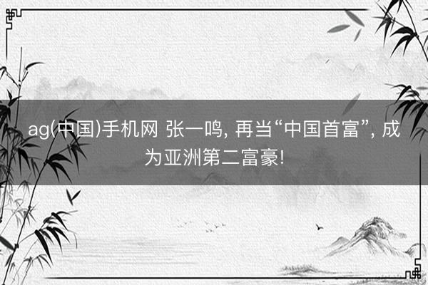 ag(中国)手机网 张一鸣， 再当“中国首富”， 成为亚洲第二富豪!