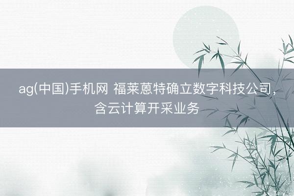 ag(中国)手机网 福莱蒽特确立数字科技公司，含云计算开采业务