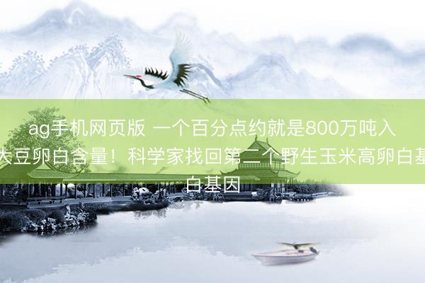ag手机网页版 一个百分点约就是800万吨入口大豆卵白含量！科学家找回第二个野生玉米高卵白基因