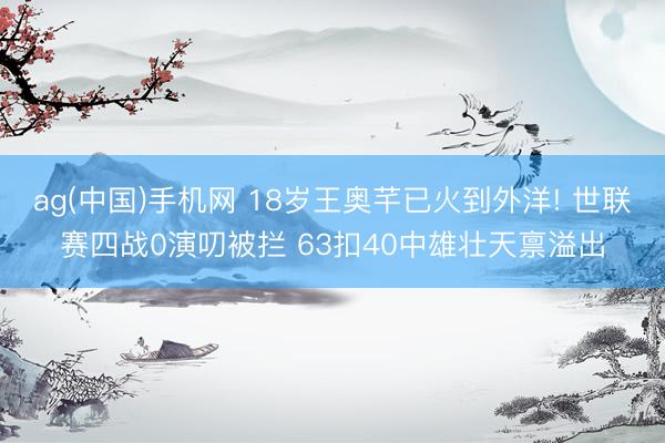 ag(中国)手机网 18岁王奥芊已火到外洋! 世联赛四战0演叨被拦 63扣40中雄壮天禀溢出