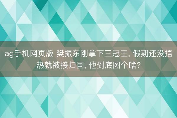 ag手机网页版 樊振东刚拿下三冠王， 假期还没捂热就被接归国， 他到底图个啥?
