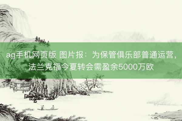 ag手机网页版 图片报:为保管俱乐部普通运营,法兰克福今夏转会需盈余5000万欧